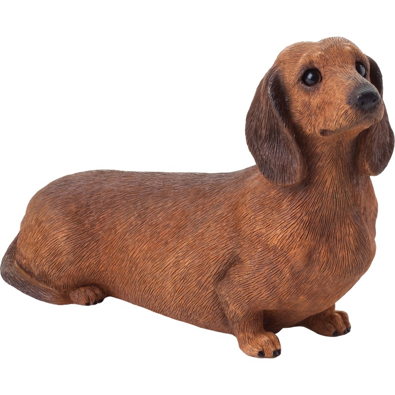 Sandicast “Mid Size” Sitting Red Smooth Dachshund Dog Sculpture