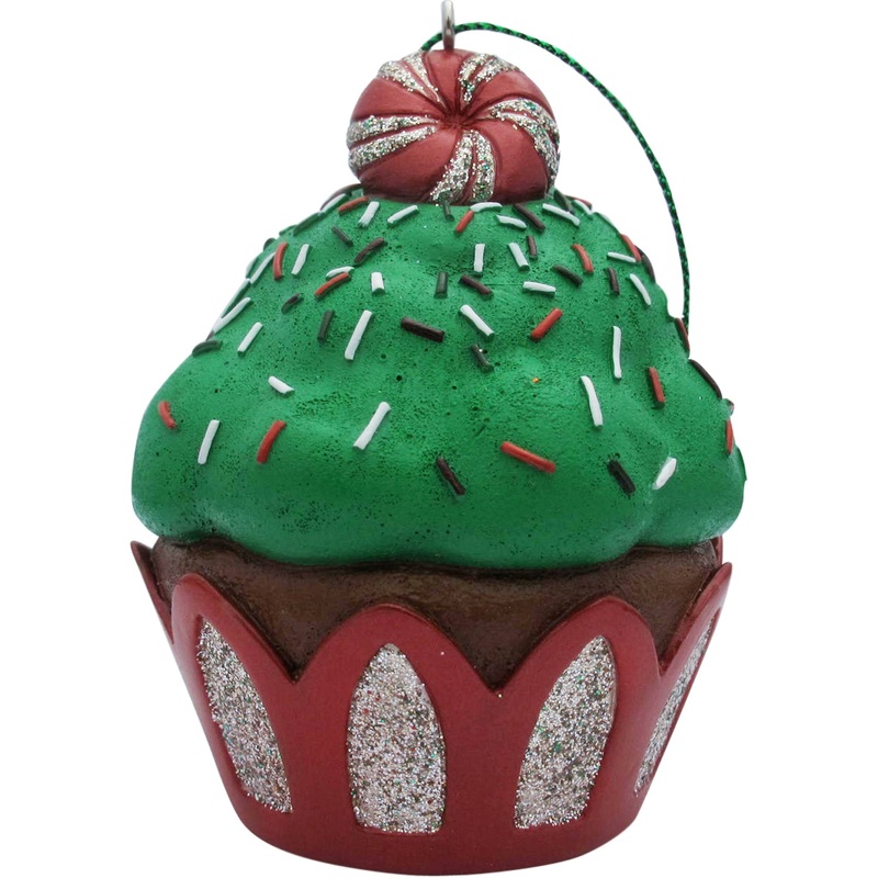 Green Peppermint Top Cupcake Christmas Tree Ornament