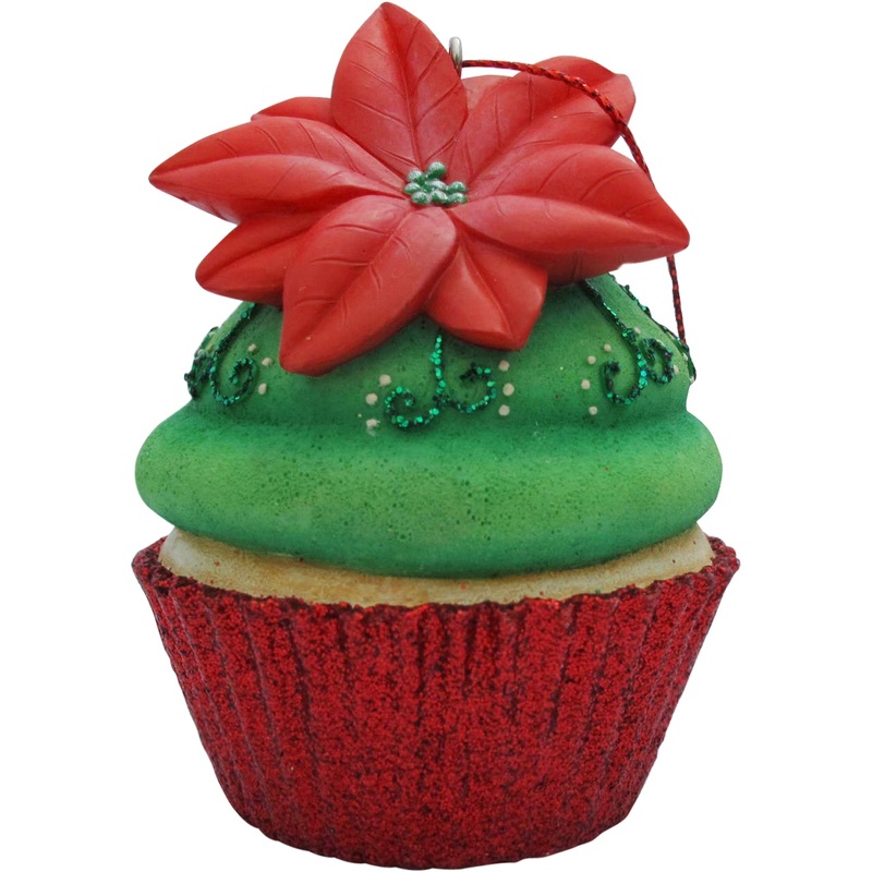 Green Poinsettia Cupcake Christmas Tree Ornament