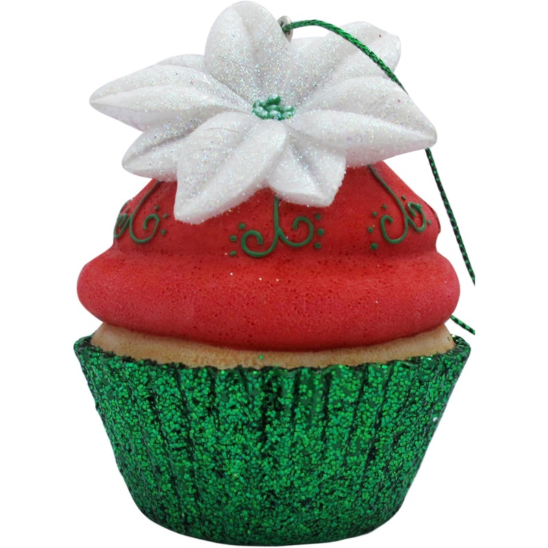 Red Poinsettia Cupcake Christmas Tree Ornament