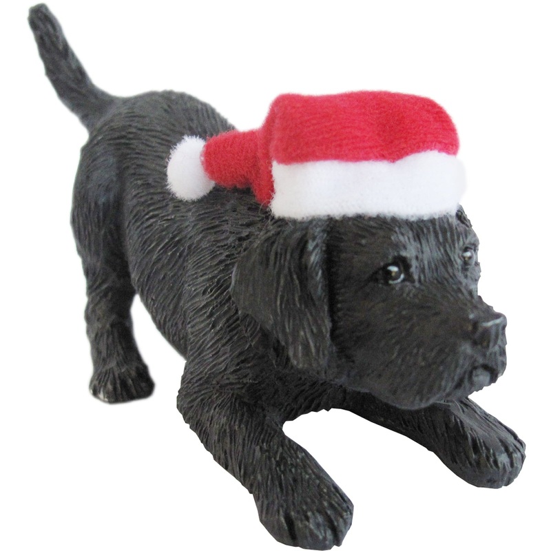 Sandicast Crouching Black Labrador Retriever w/ Santa’s Hat Christmas Ornament