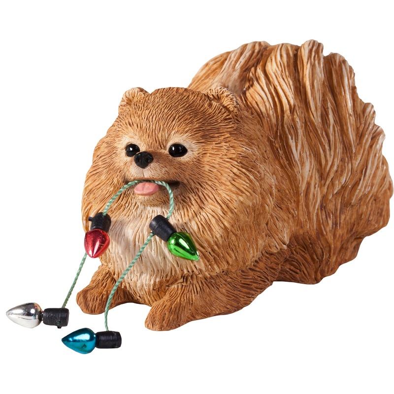 Sandicast Crouching Orange Pomeranian w/ Lights Christmas Dog Ornament