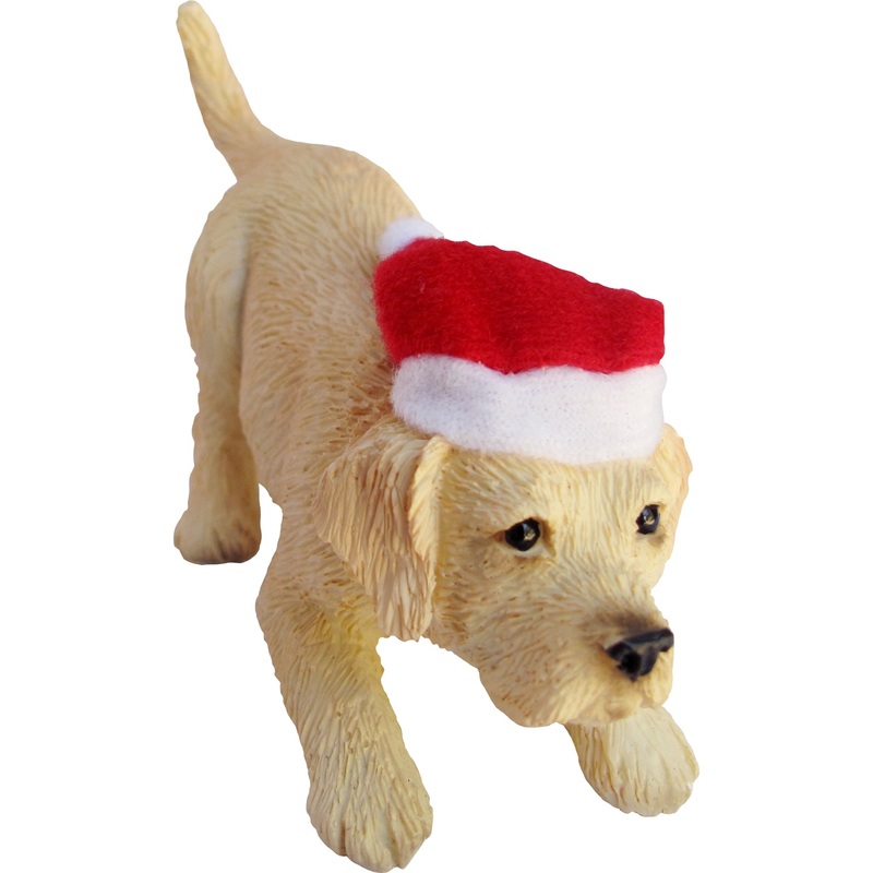 Sandicast Crouching Yellow Labrador Retriever w/ Santa’s Hat Christmas Ornament