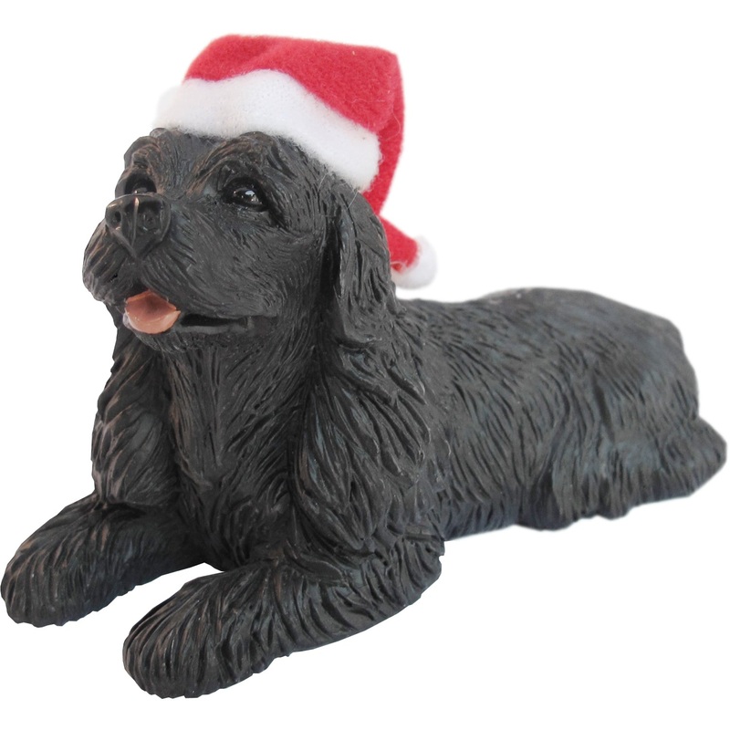 Sandicast Lying Black Cocker Spaniel w/ Santa’s Hat Christmas Dog Ornament