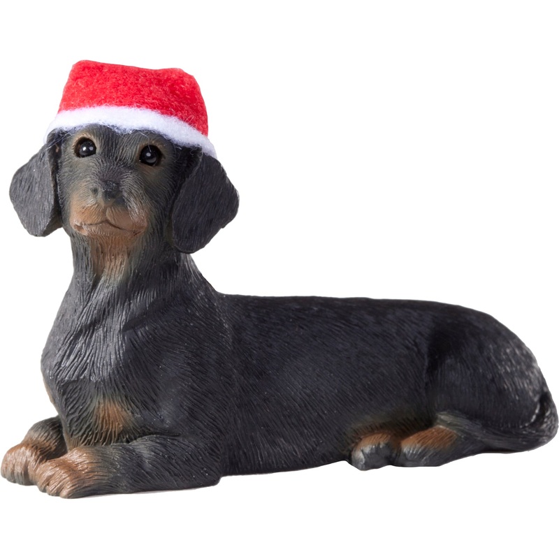 Sandicast Lying Black Dachshund w/ Santa’s Hat Christmas Dog Ornament