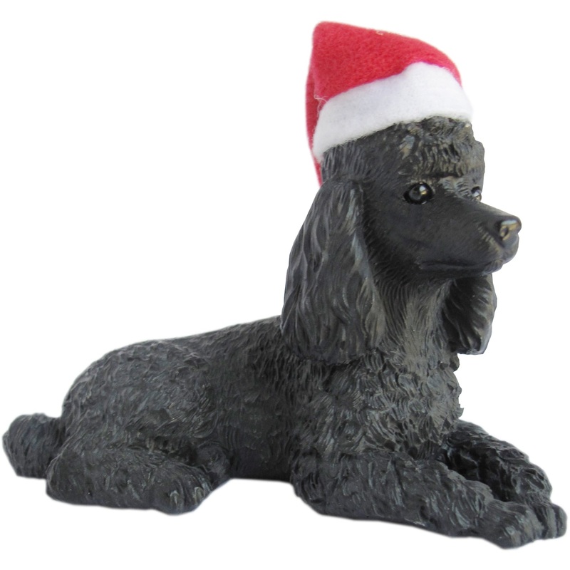 Sandicast Lying Black Poodle w/ Santa’s Hat Christmas Dog Ornament