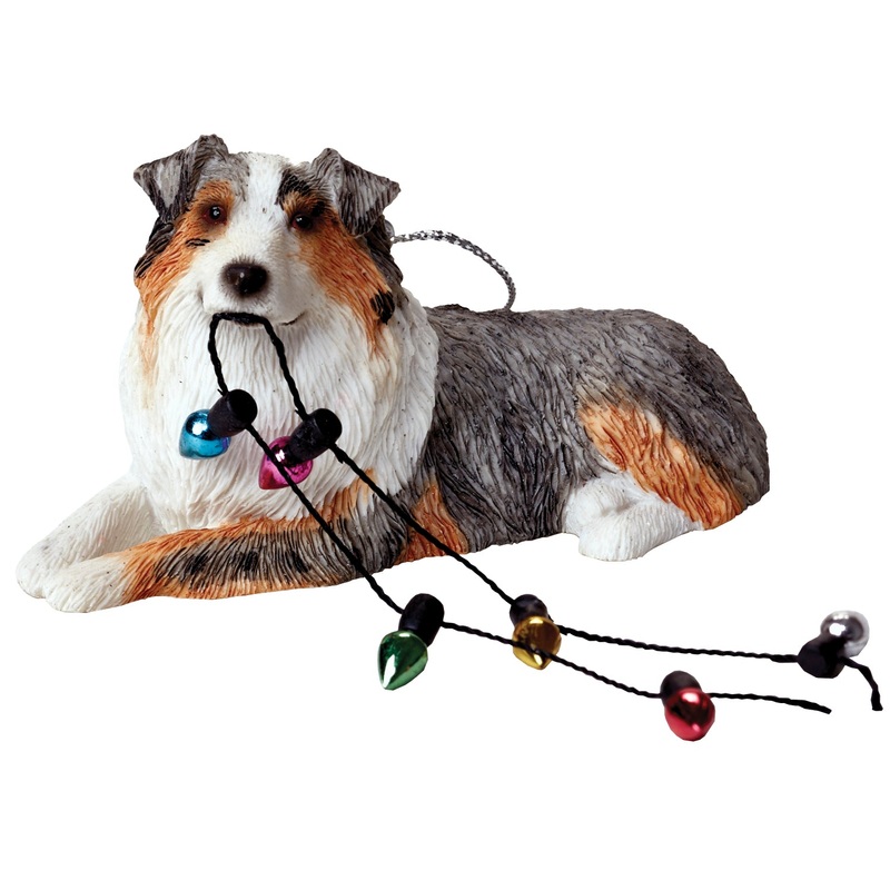 Sandicast Lying Blue Merle Australian Shepherd w/ Lights Christmas Dog Ornament