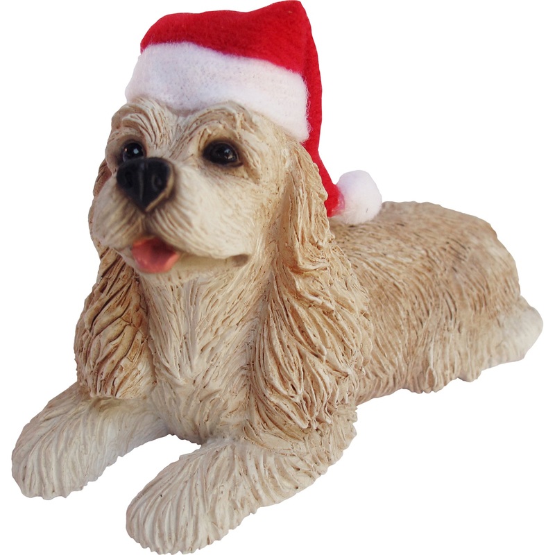 Sandicast Lying Buff Cocker Spaniel w/ Santa’s Hat Christmas Dog Ornament