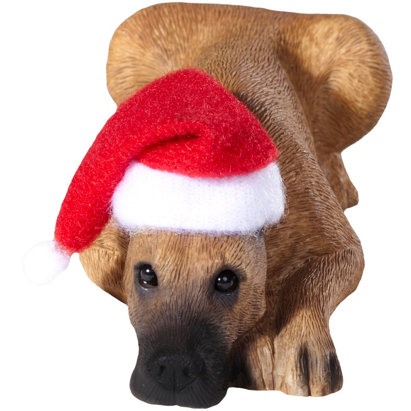 Sandicast Lying Fawn Great Dane w/ Santa’s Hat Christmas Dog Ornament