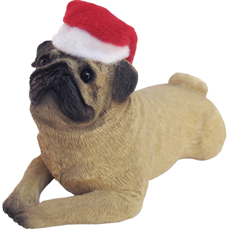 Sandicast Lying Fawn Pug w/ Santa’s Hat Christmas Dog Ornament