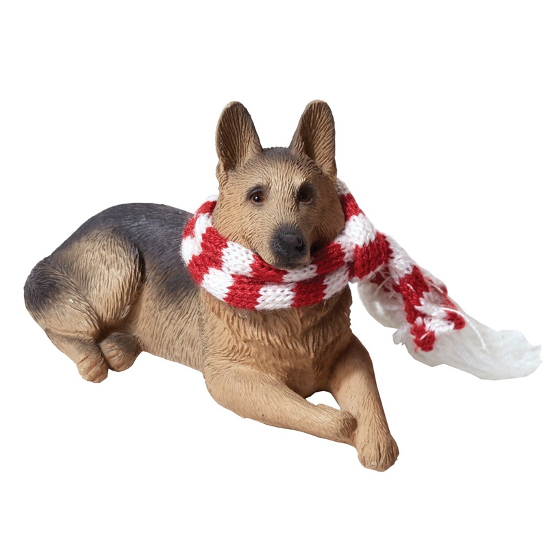 Sandicast Lying German Shepherd w/ Scarf Christmas Dog Ornament