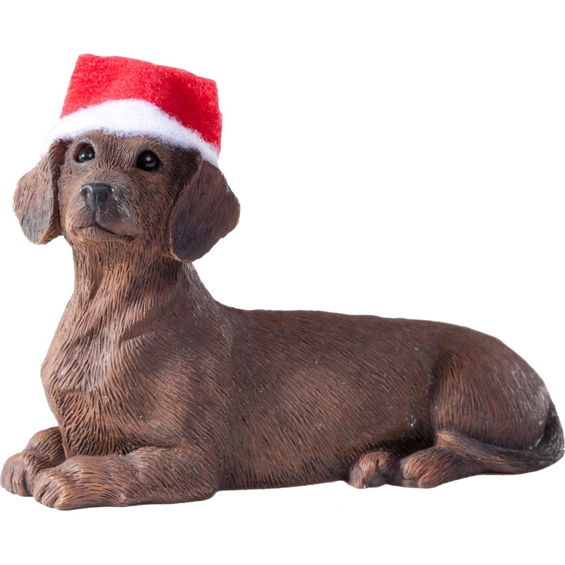Sandicast Lying Red Dachshund w/ Santa’s Hat Christmas Dog Ornament