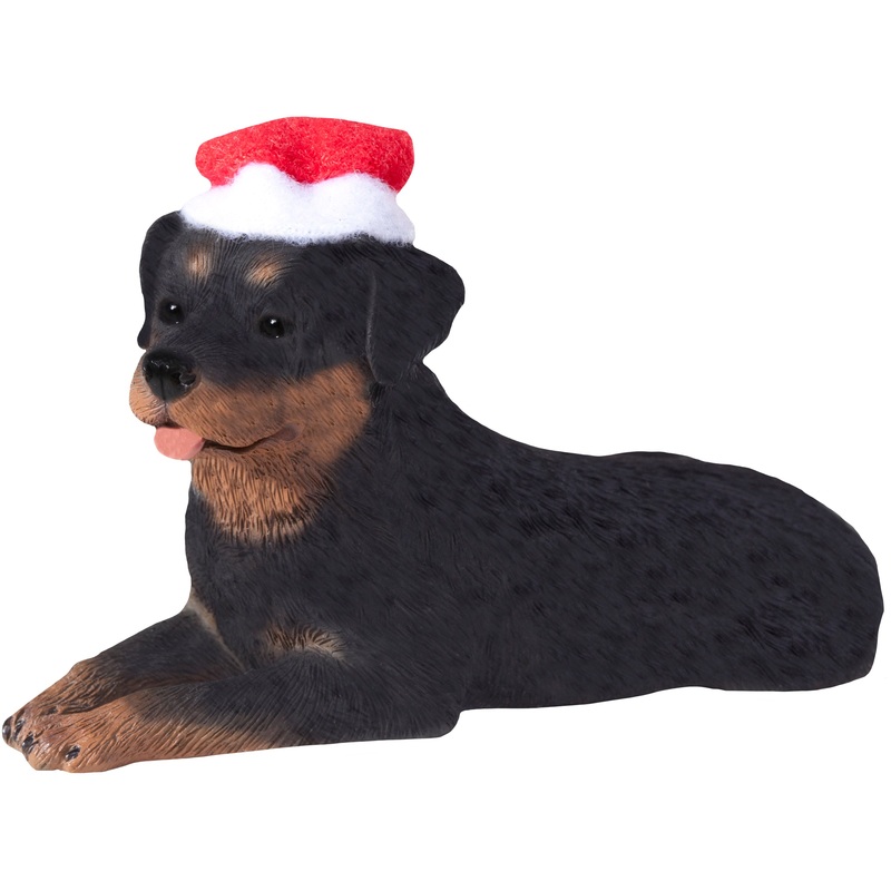 Sandicast Lying Rottweiler w/ Santa’s Hat Christmas Dog Ornament