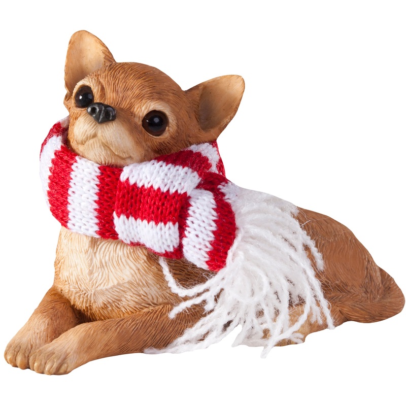 Sandicast Lying Tan Chihuahua w/ Scarf Christmas Dog Ornament
