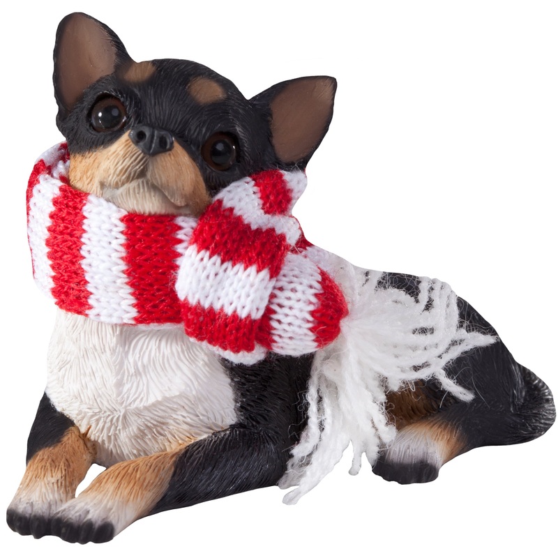 Sandicast Lying Tri Chihuahua w/ Scarf Christmas Dog Ornament