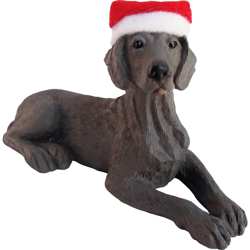 Sandicast Lying Weimaraner w/ Santa’s Hat Christmas Dog Ornament