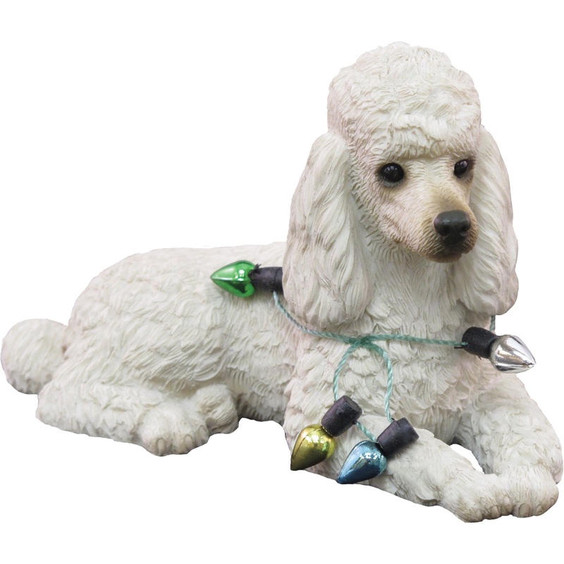 Sandicast Lying White Poodle w/ Lights Christmas Dog Ornament