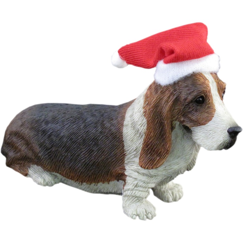 Sandicast Sitting Basset Hound w/ Santa’s Hat Christmas Dog Ornament