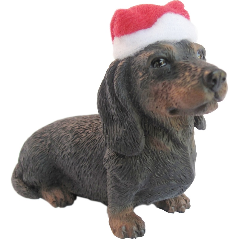 Sandicast Sitting Black Dachshund w/ Santa’s Hat Christmas Dog Ornament