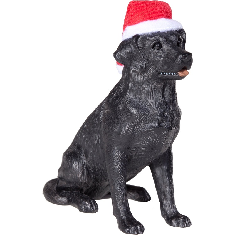 Sandicast Sitting Black Labrador Retriever w/ Santa’s Hat Christmas Dog Ornament
