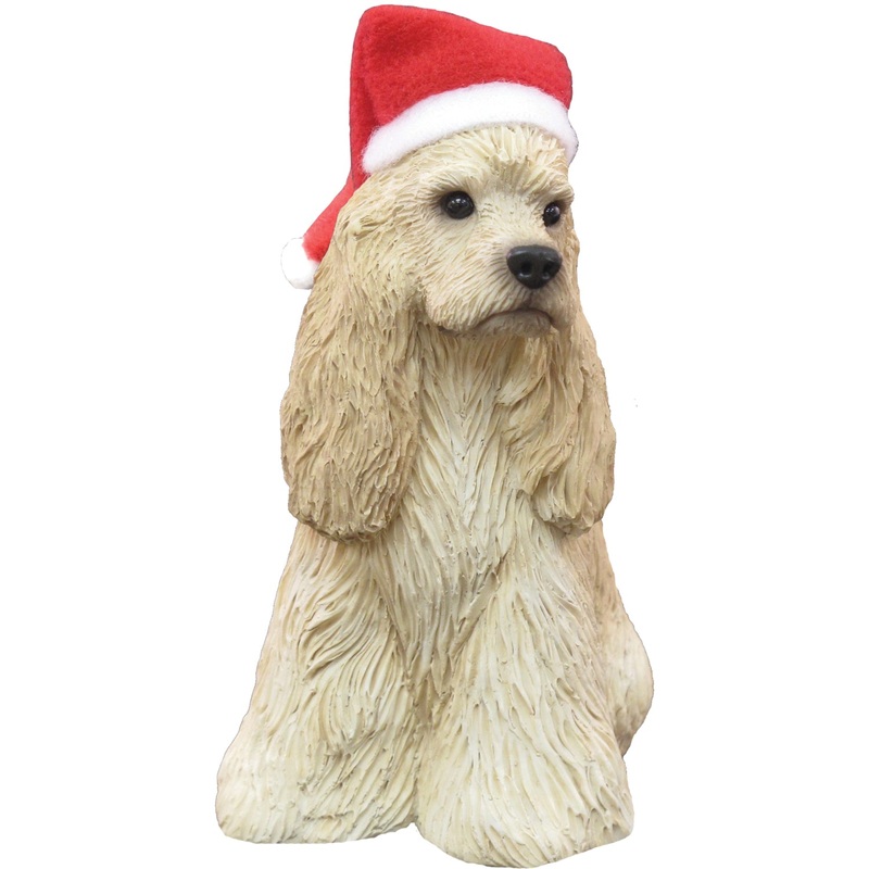Sandicast Sitting Buff Cocker Spaniel w/ Santa’s Hat Christmas Dog Ornament