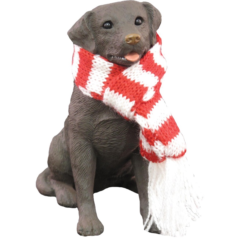 Sandicast Sitting Chocolate Labrador Retriever w/ Scarf Christmas Dog Ornament