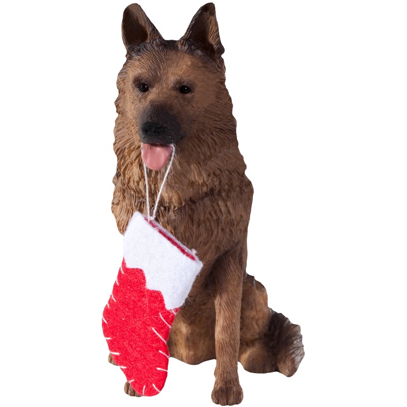 Sandicast Sitting German Shepherd w/ Stocking Christmas Dog Ornament