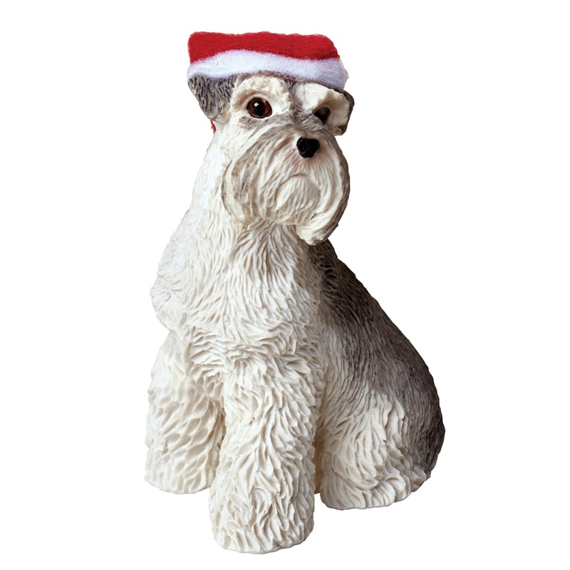 Sandicast Sitting GraySchnauzer w/ Santa’s Hat Christmas Dog Ornament