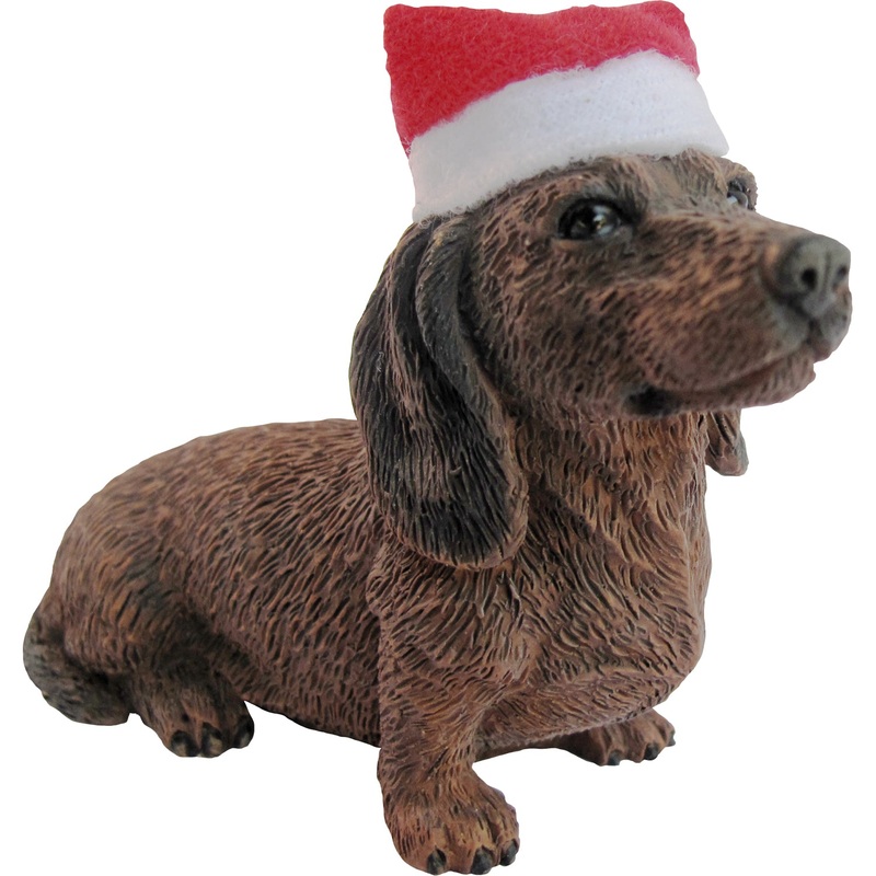 Sandicast Sitting Red Dachshund w/ Santa’s Hat Christmas Dog Ornament