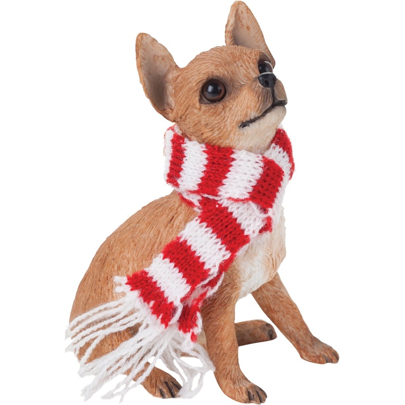 Sandicast Sitting Tan Chihuahua w/ Scarf Christmas Dog Ornament