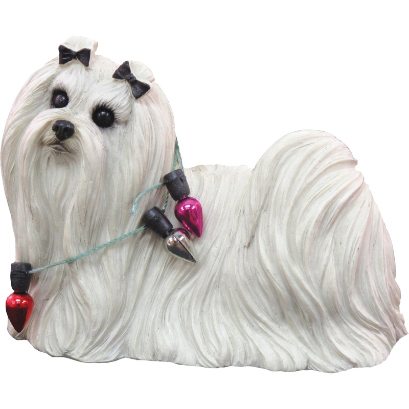 Sandicast Standing Maltese w/ Lights Christmas Dog Ornament