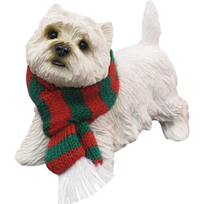 Sandicast Standing West Highland White Terrier w/ Scarf Christmas Dog Ornament