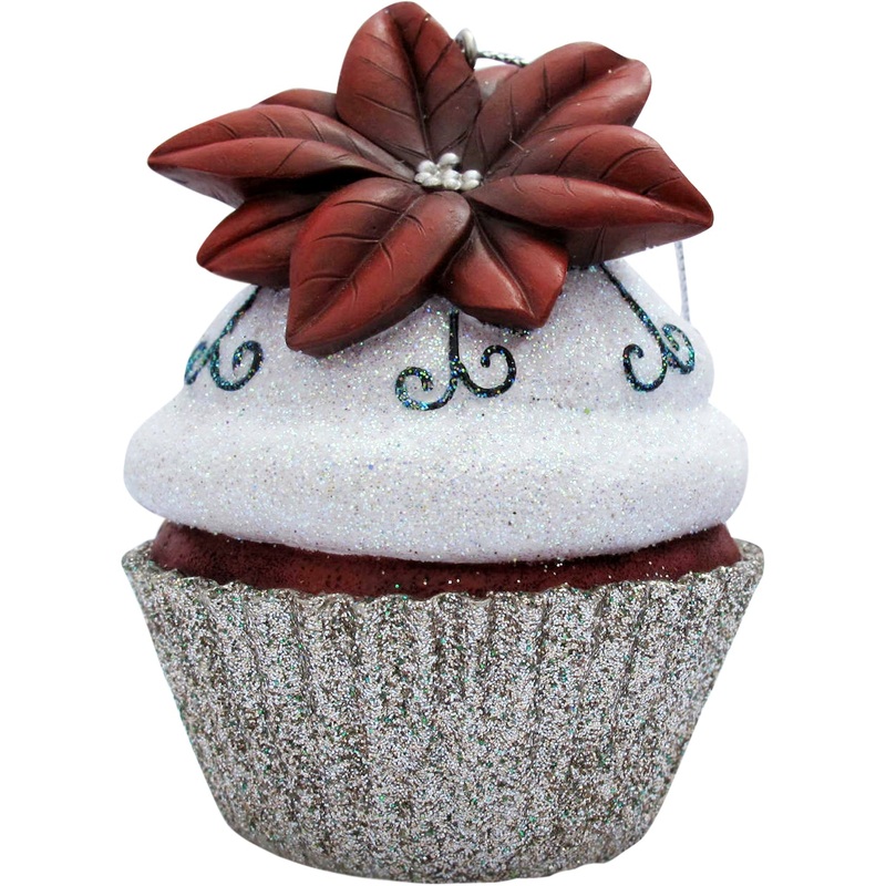 Silver Poinsettia Cupcake Christmas Tree Ornament