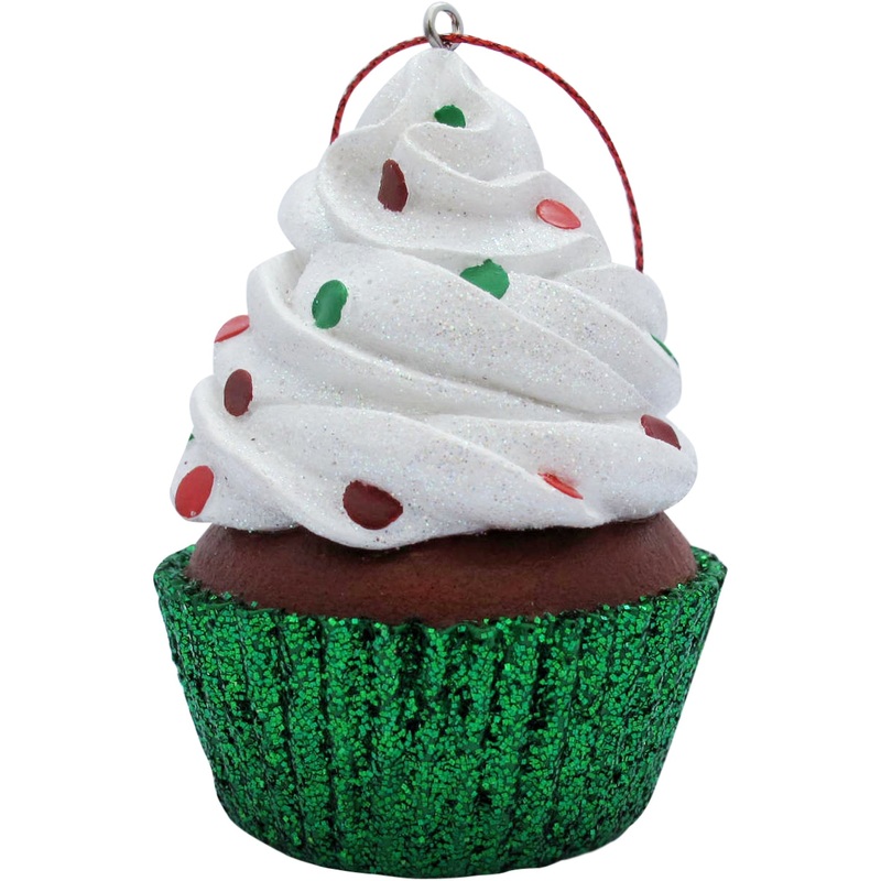 White Confetti Cupcake Christmas Tree Ornament