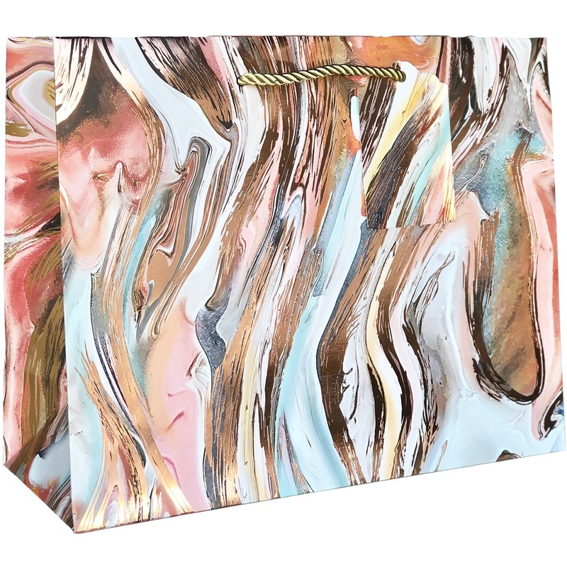 Large Matte Gift Bags with Foil, Bronze Marbleized