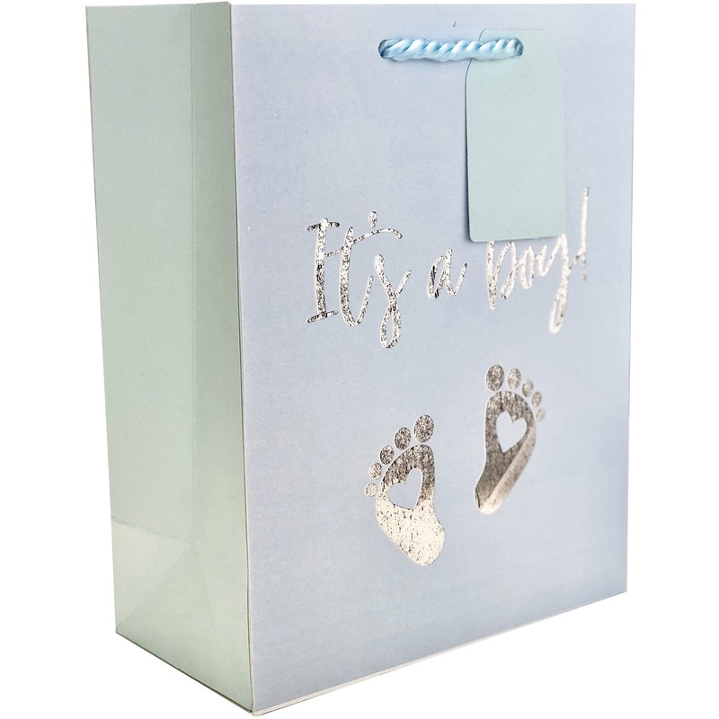Medium Matte Pastel Blue Baby Gift Bags with Foil, It’s a Boy