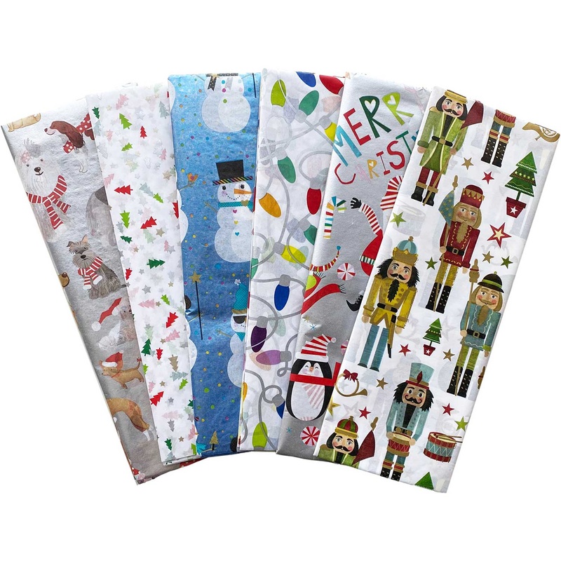 Christmas, Winter Holiday Tissue Paper Assortment (Kids, 6 Pack, 24 sheets total)