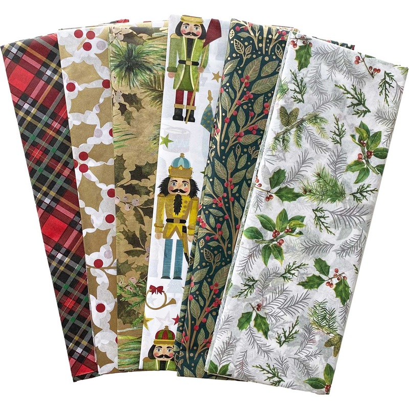 Christmas, Winter Holiday Tissue Paper Assortment (Traditional, 6 Pack, 24 sheets total)