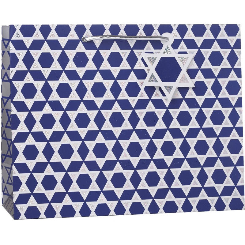 Large Matte Hanukkah Gift Bags with Holographic, Shield of David