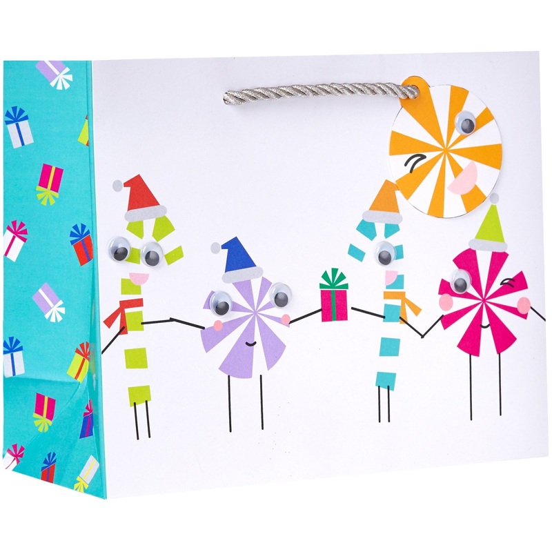 Medium Matte Christmas Gift Bags with Googly Eyes, Bright Trees