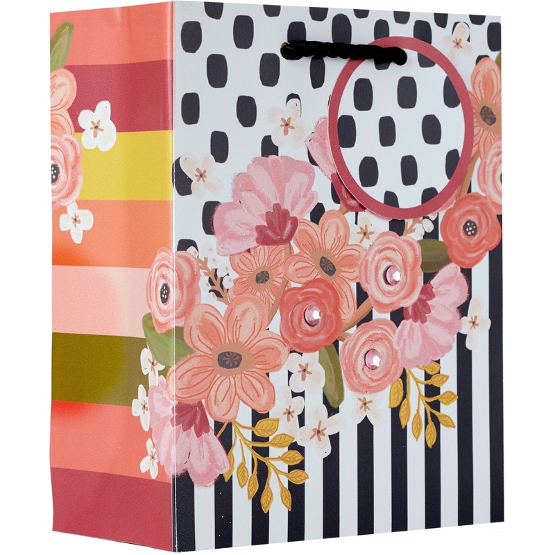 Small Matte 3D Floral Gift Bags with Rhinestones, Gypsy Flower