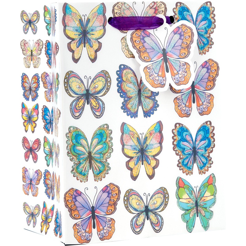 Small Matte Gift Bags with Holographic, Butterflies