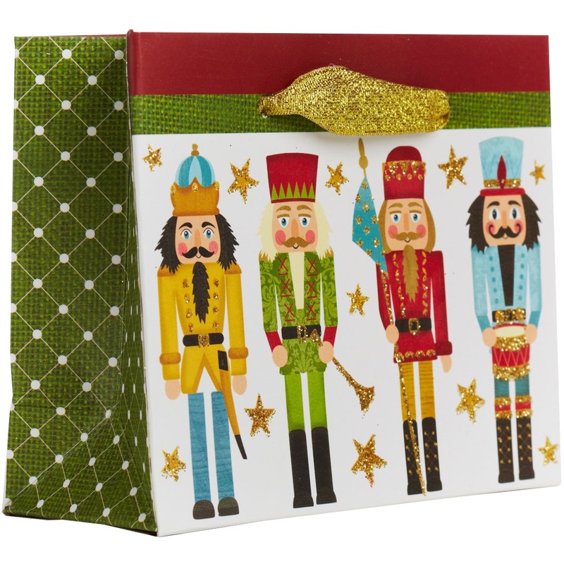 Tiny Matte Christmas Gift Bags with Glitter, Nutcracker