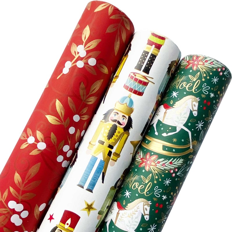 Traditional Christmas Wrapping Paper Roll Bundle