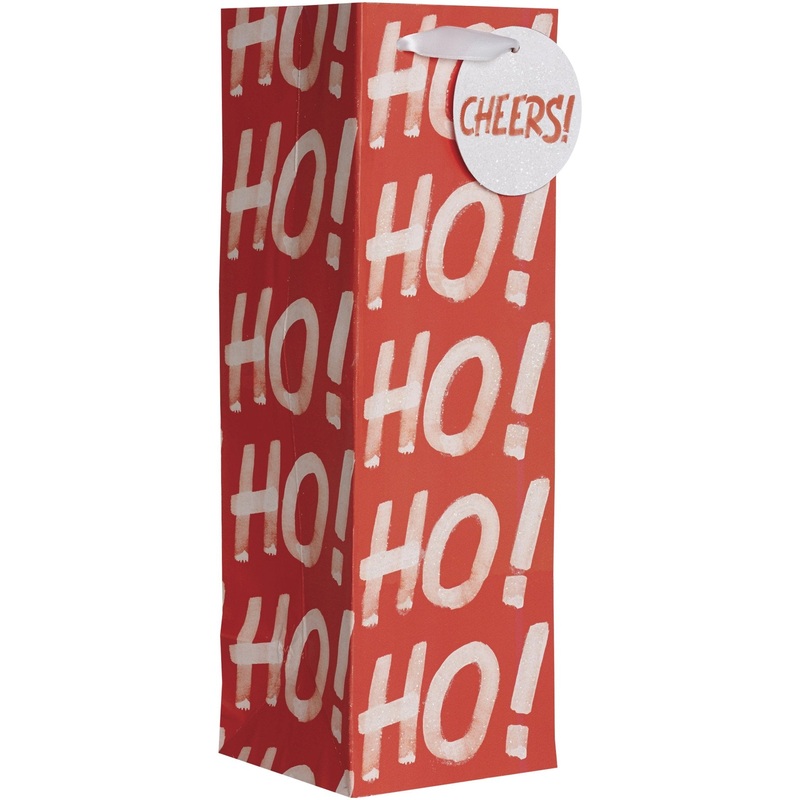 Wine Bottle Matte Christmas Gift Bags with Holographic, Ho Ho Ho