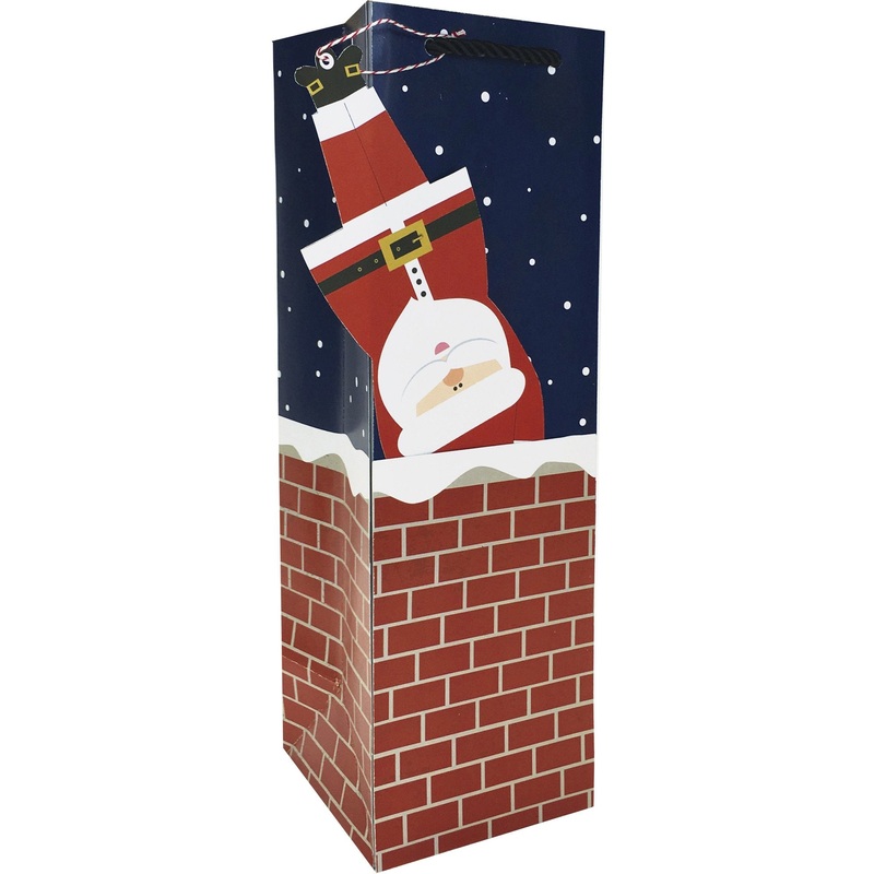 Wine Bottle Matte Christmas Gift Bags with Holographic, Santa List