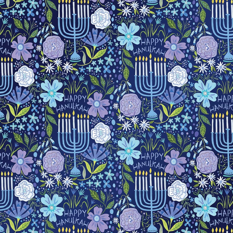 Floral Menorah Hanukkah Gift Wrap