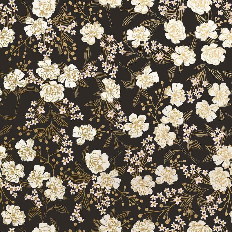 Retro Floral Charcoal Gift Wrap