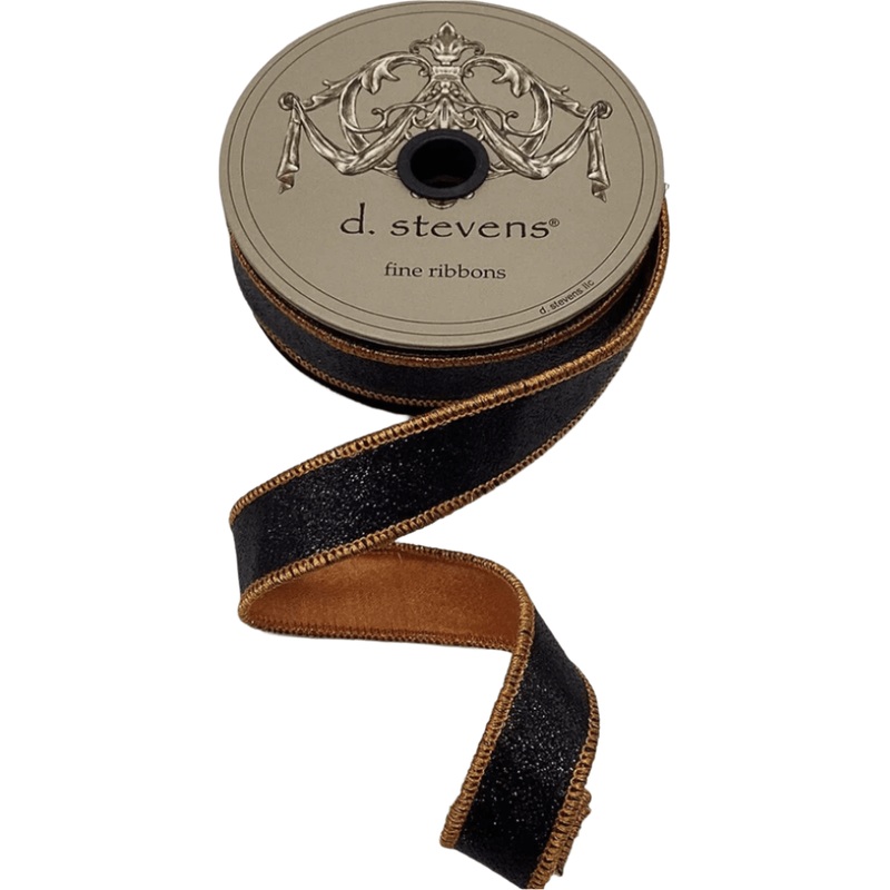 1″ Glitter Ribbon: Black/Orange (10 Yards)