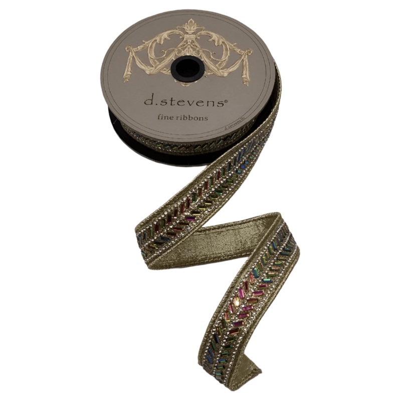 1″ Metallic Dupion Herringbone Jewel Ribbon: Gold (5 Yards)